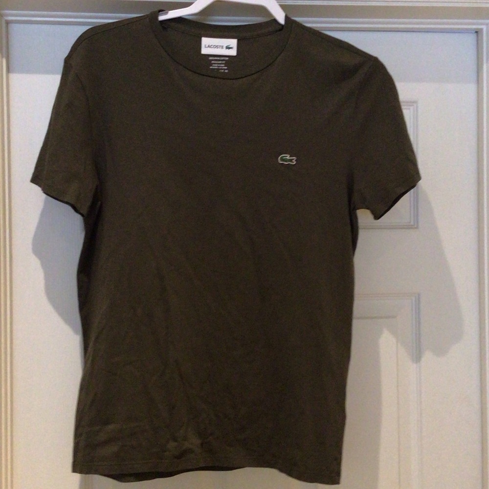 Lacoste Olive Crewneck Short Sleeve Tee with Crocodile Logo